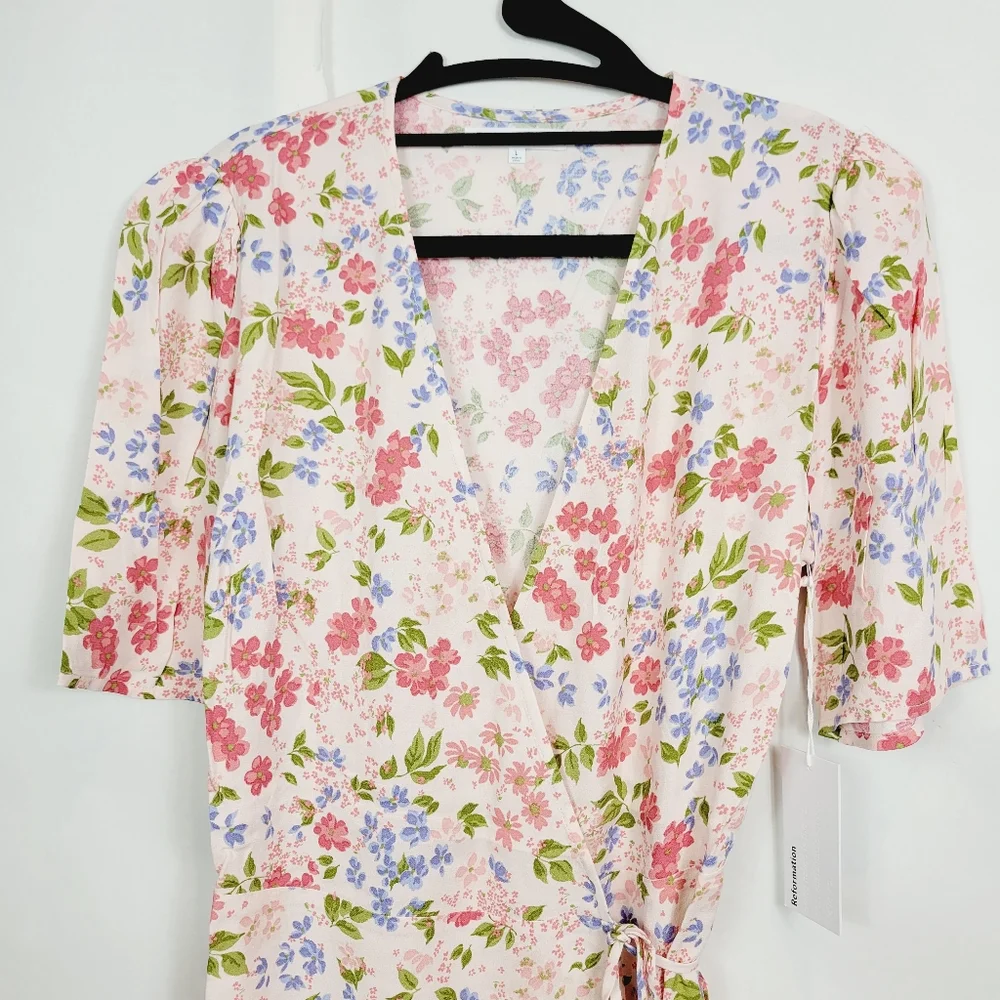 Reformation Floral Midi Dress - Pink and Green - Picture 5 of 8